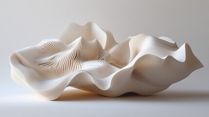 Abstract white sculpture with flowing lines.