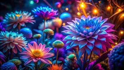 Captivating Night Photography of Abstract Exotic Flower Patterns with Luminous Colors Creating a Dreamlike Background for Artistic and Creative Projects