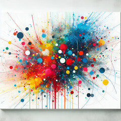 Explosive Burst of Vibrant Multicolored Paint Splashes in Mid-Air, Creating a Dynamic and Energetic Abstract Art Composition with Rich Textures and Fluid Motion on a Minimalist best Background.