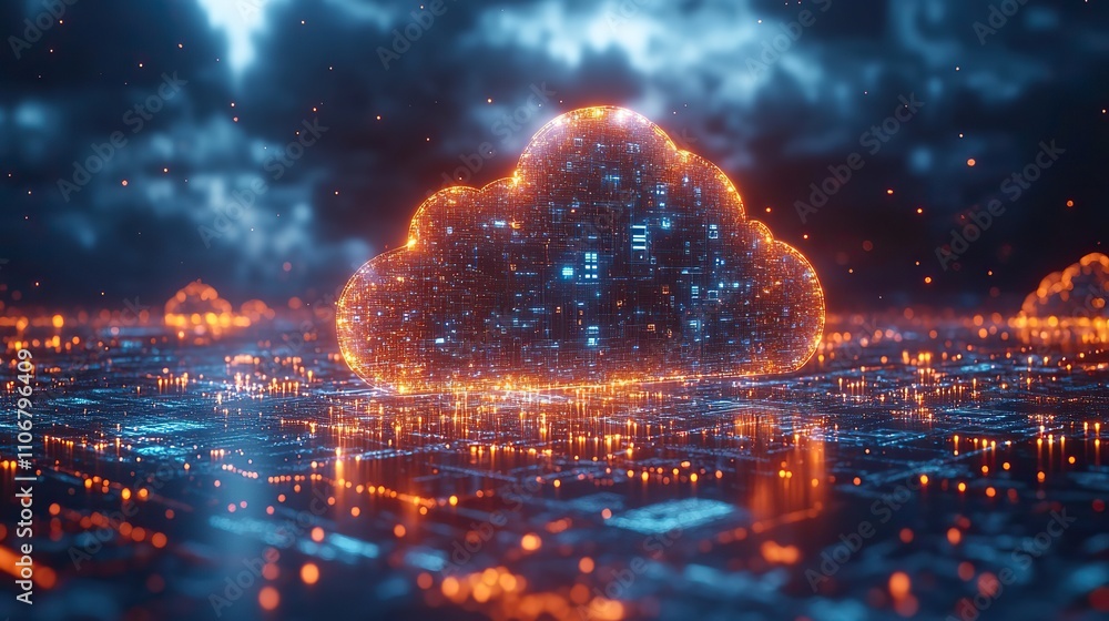 Poster a cloud infrastructure concept showcases saas solutions within an abstract technology background