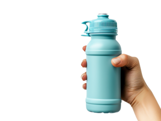 Hand holding water bottle isolated transparent background 