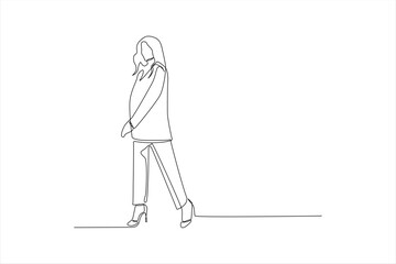 Single line drawing of a woman walking.