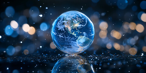 Urban Globe on Rainy Night Reflecting City Lights