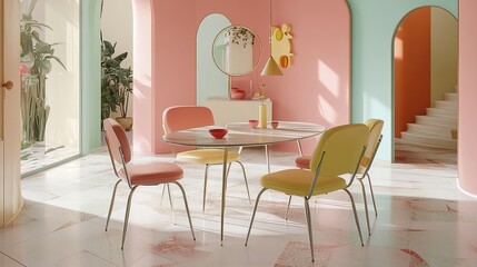 Colorful dining room with modern furniture