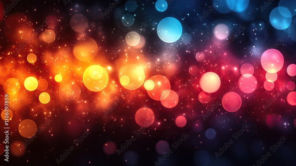 Poster a colorful abstract design features circles of various sizes against a dark background