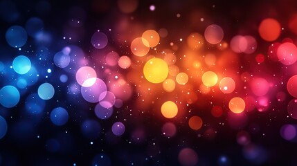 A colorful abstract design features circles of various sizes against a dark background