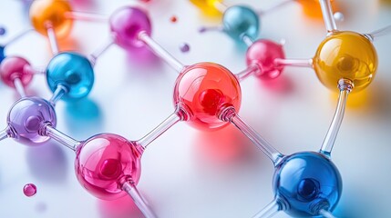 A colorful abstract molecular structure pattern on a white background, illustrating scientific concepts