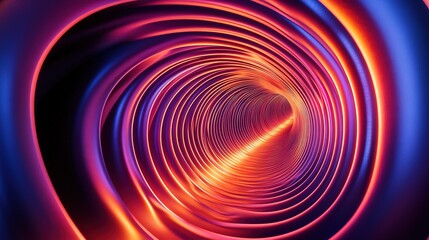 Abstract neon tunnel with glowing orange spirals