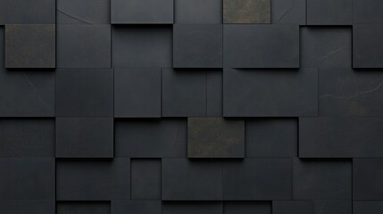 Triangular Tile Wallpaper with Polished Semi-gloss Wall Background and 3D Black Blocks - Rendered Design