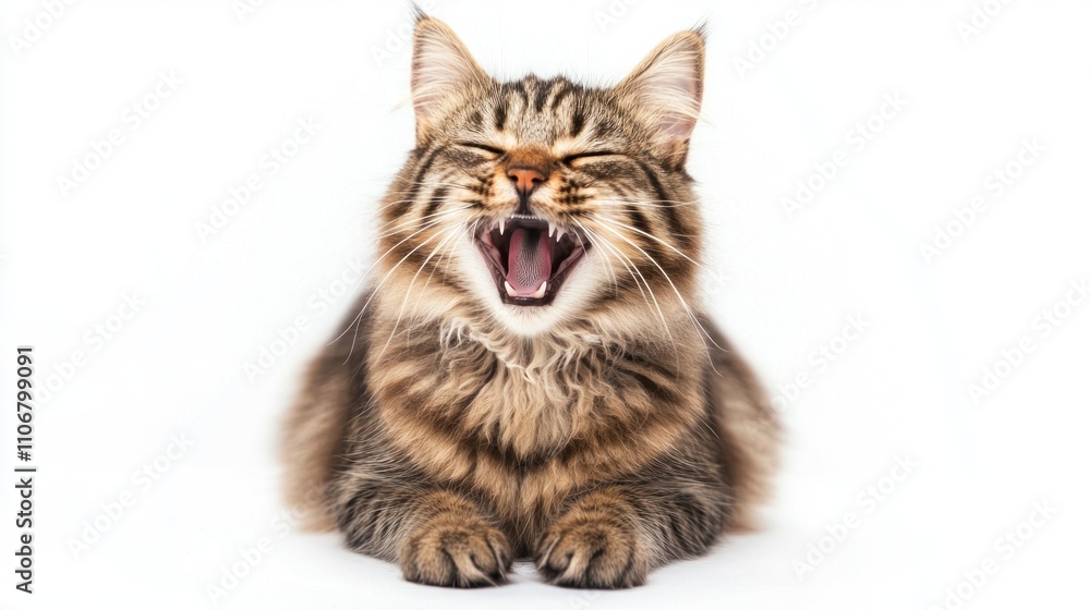 Poster cat with a playful or content expression, showing a smiling demeanor