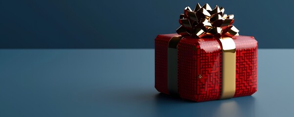 A Red Gift Box With Gold Bow And Ribbon