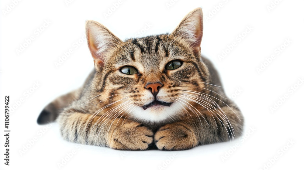 Poster cat with a playful or content expression, showing a smiling demeanor