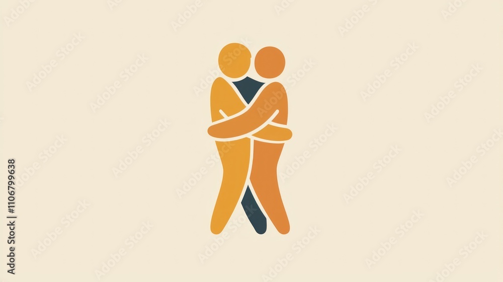 Poster a simple, minimalist icon representing a hug, featuring two figures in an embracing position.
