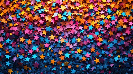 A colorful star confetti background with colorful paper stars of various sizes scattered across the screen creates a celebratory atmosphere