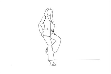 One-line drawing of a woman in pantsuit.