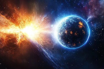 Obraz premium Cosmic sunrise illuminating Earth with vibrant colors