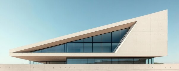 Obraz premium Chic minimalist building with sharp angles and smooth surfaces, concrete and glass materials, showcasing contemporary design