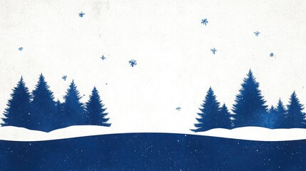Naklejka premium Winter Wonderland: Vintage Christmas Wallpaper with Snowy Landscape and Fir Trees