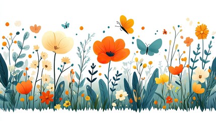 A cute, simple of Hello June with flowers, leaves, and butterflies in pastel colors on a white background