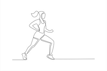 Single line drawing of a woman jogging.