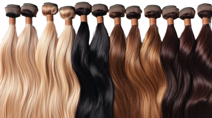 Extensive professional hair extension assortment, high-quality materials used.