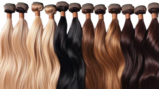 Extensive professional hair extension assortment, high-quality materials used.
