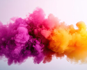 Fototapeta premium Vibrant colorful smoke clouds in pink, purple, and yellow against a soft background.
