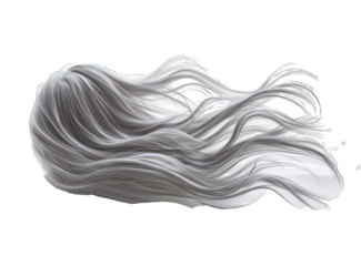 Pure white setting enhances the 3D rendered image of minimalist, windblown wavy hair.