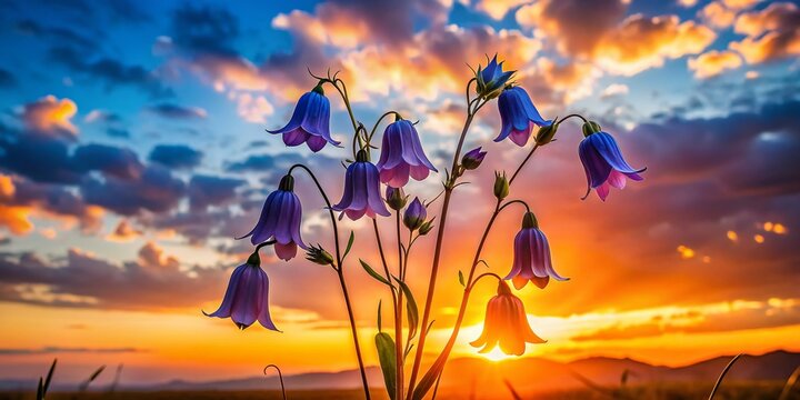 Captivating Silhouette Photography of Silverbells with a Magical Sunset Background, Showcasing Nature's Beauty and Tranquility in a Unique Visual Experience