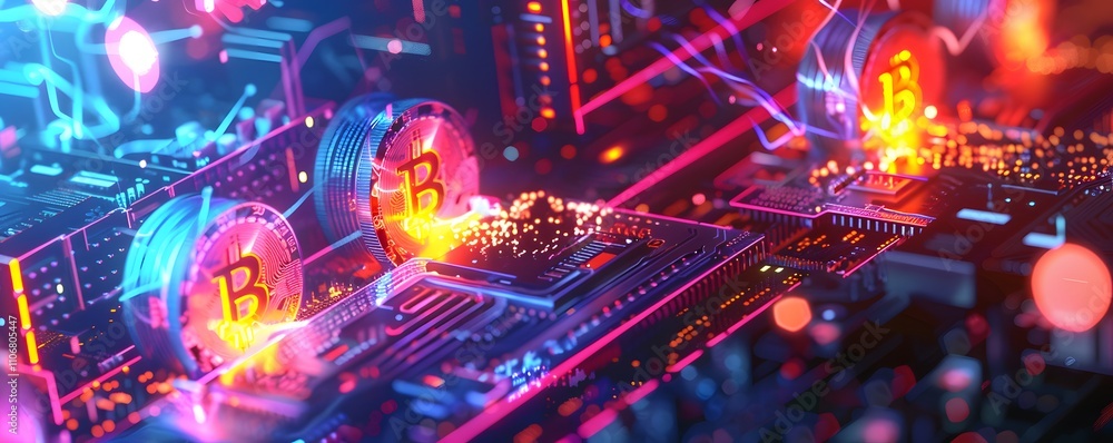 Poster bitcoin mining digital currency circuit board technology