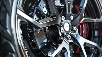 Close up of brake rotors behind alloy wheels