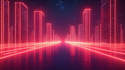 Fototapeta premium Neon Cityscape with Glowing Red Buildings and Streets