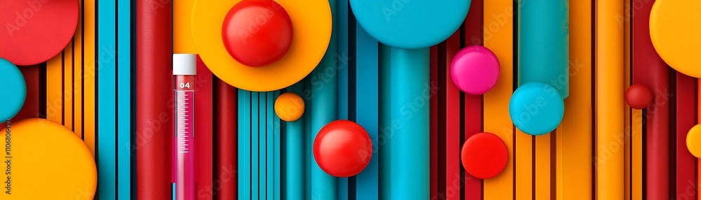 Poster vibrant abstract design featuring colorful circles and vertical lines, perfect for modern background