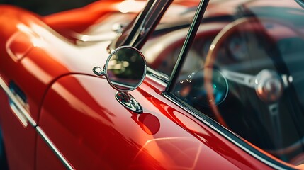Close up of sports car wing mirror