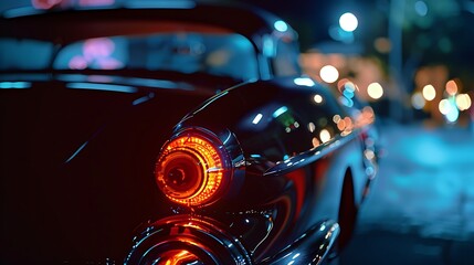 Close up of the fender badge glowing at night