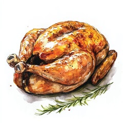 Roasted chicken watercolor clipart illustration