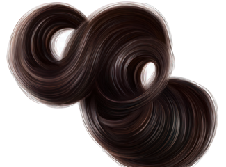 Minimal background with an elegant brown hair wave, top view, isolated in PNG.