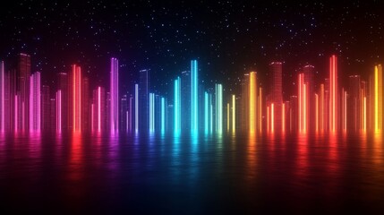 Abstract Colorful Neon Lights Reflecting on a Shiny Surface