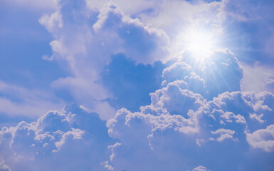 Panorama of cloud clear sky background for summer vacation concept at ocean and summer sea water with sunlight of beautiful cloudy	