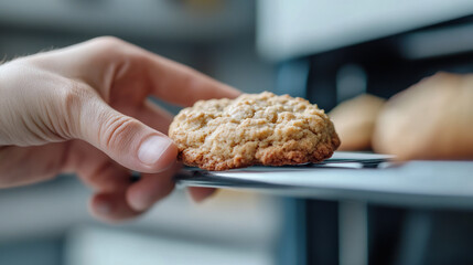 A hand grabbing a cookie from an oven, food festive event
