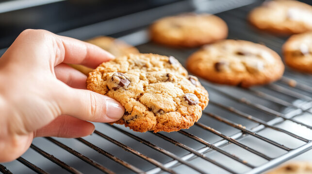 A hand grabbing a cookie from an oven, food festive event