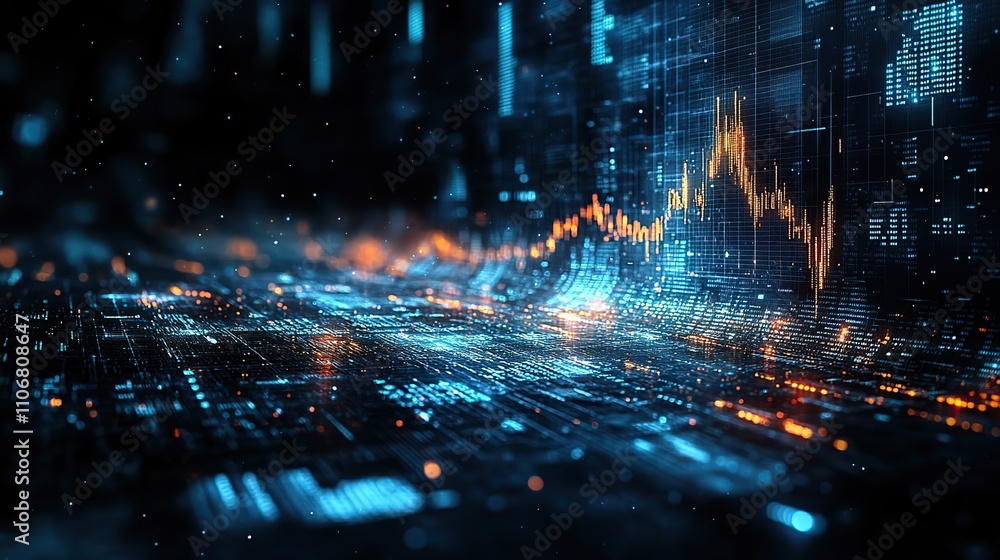 Poster a digital background featuring financial graphs and charts, symbolizing data visualization and stock