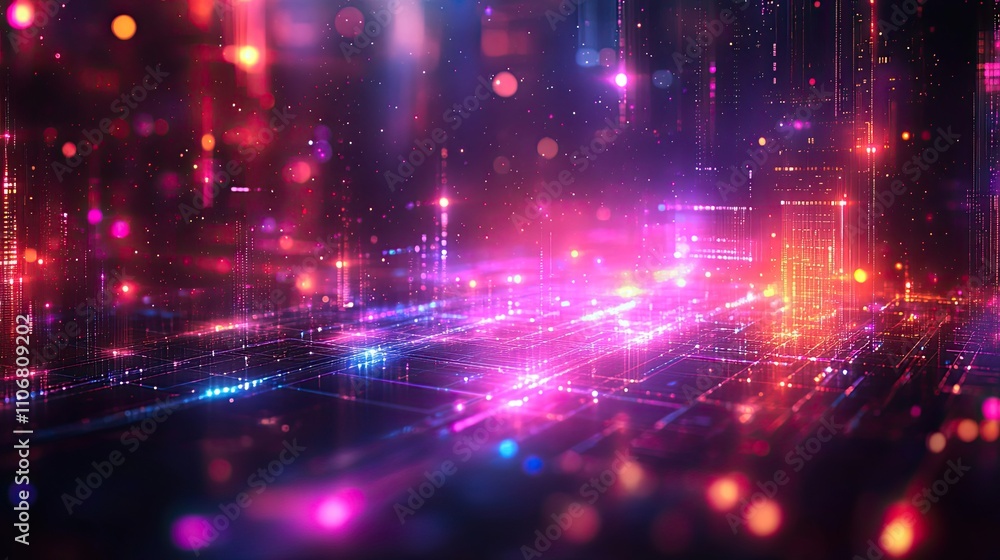 Aufkleber a digital background with purple and blue isometric lines on a black background, creating a tech pat