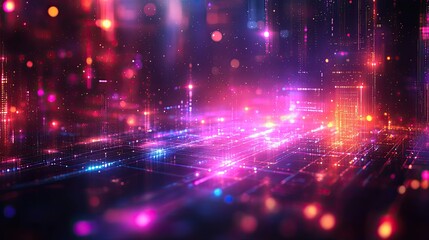 Obraz premium A digital background with purple and blue isometric lines on a black background, creating a tech pattern design for a banner or poster