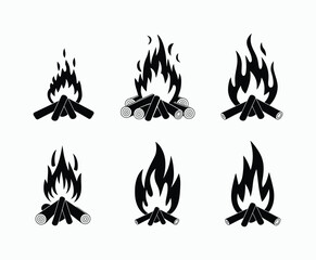 Naklejka premium Cozy Bonfire Silhouette Collection with Small Log Pile