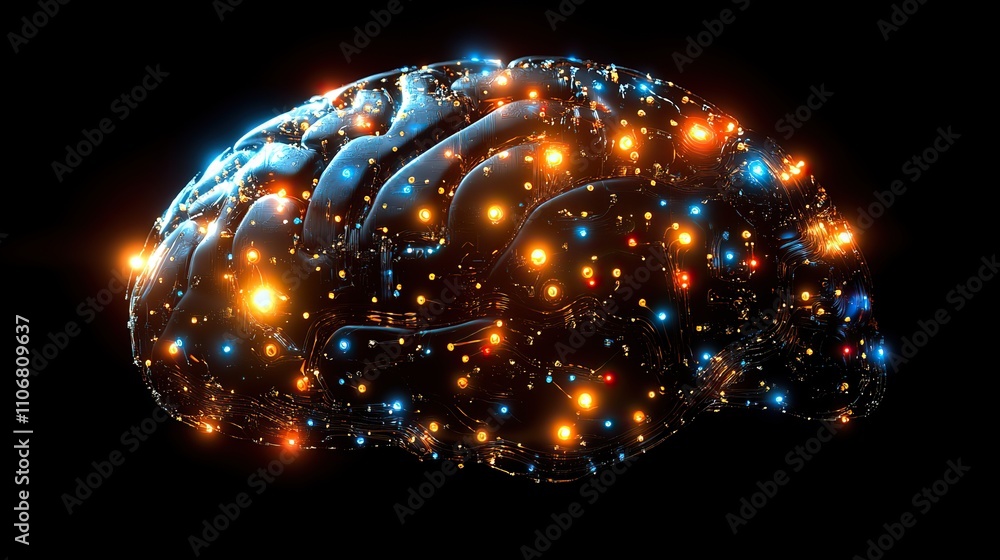 Poster a digital brain embodies ai innovation, highlighting deep learning and neural network concepts
