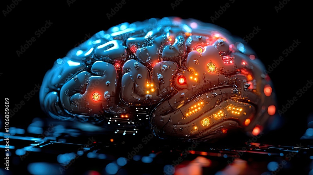 Poster a digital brain embodies ai innovation, highlighting deep learning and neural network concepts