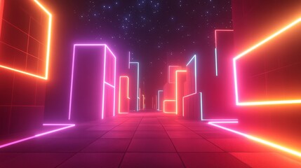 Fototapeta premium A Futuristic Cityscape Illuminated by Vibrant Neon Lights