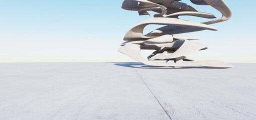 3d render of abstract futuristic architecture with concrete floor.