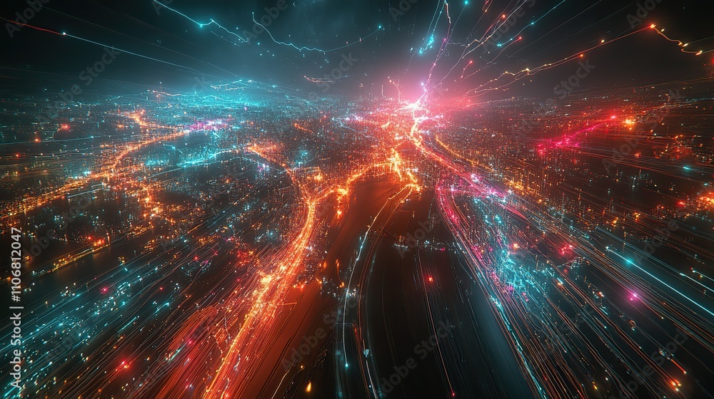 Poster a digital map of europe with lines connecting various cities, representing the exchange of data betw